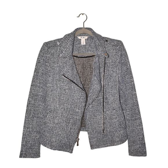 WHITE HOUSE BLACK MARKET $188 Blue Textured Boucle Moto Zip‎ Jacket Size 4 - Picture 1 of 5